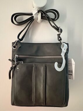 Black Women's Messenger Bag with Front Pockets and Adjustable Strap